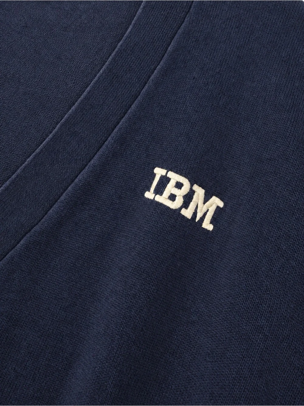 IBM Edwards Garment Navy Cardigan Sweater L Cotton Blend Corporate Tech Logo